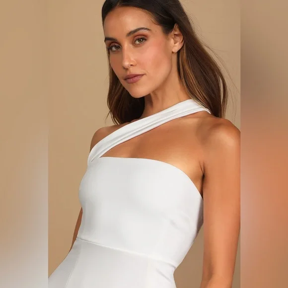 Lulus Hold Your Attention Ivory One-Shoulder Sleeveless Midi Dress - Picture 4 of 9